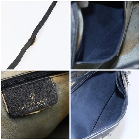 GUCCI GG Canvas Sherry Line Shoulder Bag PVC Leather Navy Red Auth - Picture 14 of 15